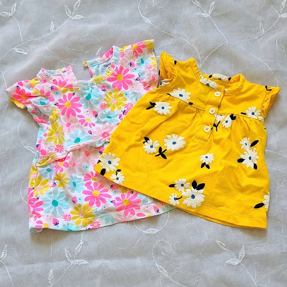Carters Floral Kids Tops Girl 6 Months - Yellow and Colorful Flower Blouses - Picture 1 of 11
